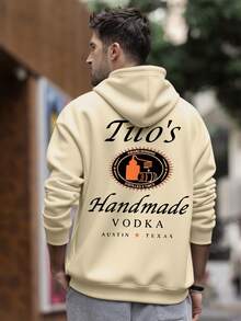 Men's Hoodie With English Slogan & Graphic Print, Thermal Lined, Fashionable Streetwear, Autumn/Winter, Long Sleeve Top
