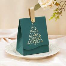 1pc Christmas Candy Bag Gift Bag - Leather Handle Bag, Packaging Bag Looks High-End, Christmas Tree, Reindeer And "Merry Christmas" Elements, Golden Pattern, Classic Red And Green For Christmas, Festive Atmosphere, Suitable For Packaging Reusable Shopping Bags, Christmas Gifts, Party Gifts, New Year Gifts