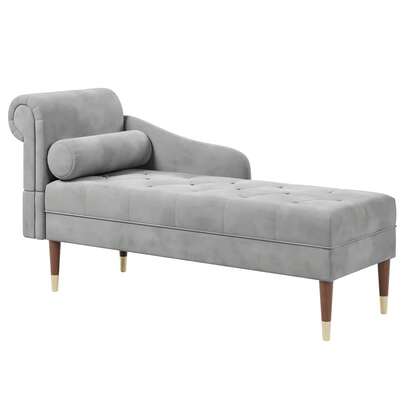 Vesgantti Velvet Chaise Longue, Indoor Lounge Sofa With Left Armrest And Lumbar Pillow, Upholstered Chaise Lounge For Living Room Bedroom And Office, Tool-Free Assembly(Grey)