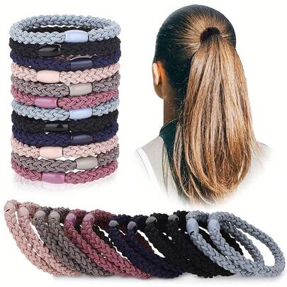 12 Pieces Women's Elastic Hair Bands - Simple Thick Hair Soft Hair Ties, 12 Solid Colors Available, Durable And Comfortable Daily Hair Accessories, High-Quality Materials, Simple Design