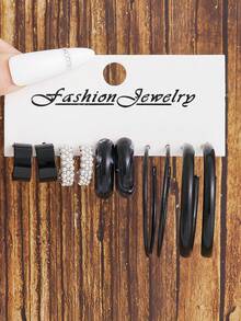 5-15 Pairs Colorful Exaggerated Gold-Plated C-Shaped Beaded Acrylic Resin Earrings, Versatile Set