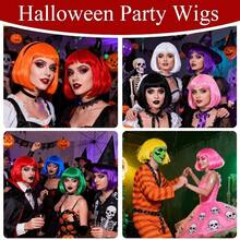 Short Wigs With Heart And Hair Cap Set Of 3 Colorful Neon Wig Funny Cosplay Halloween Party Costume Pink