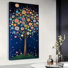 1 Pc 30*40cm (12*16inch) Delivery In As Fast As 1 Business Day Framed Canvas Wall Art Dreamy Style Tree With Colorful Circles Modern Farmhouse Decor Wooden Frame Multi-Color Abstract Design For Bedroom, Living Room, Home Office, Dining Area Multifunctional Artwork For Indoor And Outdoor Ideal Gift, Home Office Artwork Modern Farmhouse Style Colorful Artwork