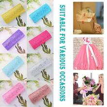 1 قطعة - لفة قماش شفاف لامع باللون الذهبي، 5.90 بوصة * 29.52 قدم شريط معدني لامع، شبكة بريق للتوتو البالية، تغليف الهدايا، الفيونكات، الزفاف، ديكور الحفلات، عيد الميلاد، عيد الحب، ديكورات رأس السنة (بدون بكرة)