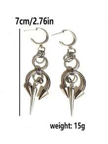 2pcs Gothic Horseshoe Rivet Earrings, Silver Color, Suitable For Men And Women, Party And Daily Wear - Silver - View 5