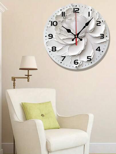 1pc Elegante 10/12inch Silent Wand Klok Abstract Grijs Bloemen Wood Veneer, Round Flat Battery Operated (AA Not Included) Ideal Home Bedrooms, Halls No Ticking, Easy To Read Numbers view 2