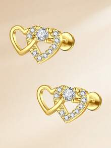 2 piezas/set Pendientes de botón elegantes con corazón de arco y circonita cúbica de acero inoxidable, pendientes de cartílago perforados, joyería para perforaciones de trago, cartílago, hélice, concha, labio, labrete, Medusa, pendientes de nariz y anillos de nariz para mujeres y hombres para decoración diaria