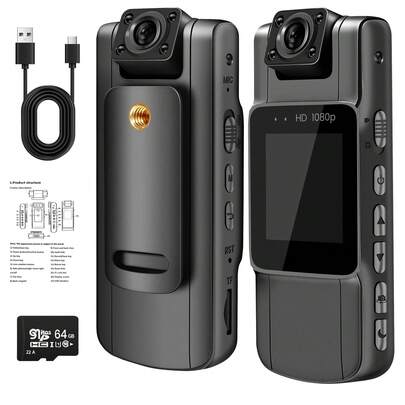 1080P Ultra-High-Definition Wearable Action Camera, Video Recorder, 170° Wide-Angle Lens, 270° Rotating Portable Human Body Camera, 1400Ah Lithium Polymer Battery, Suitable For (Outdoor Sports, Cycling, Meetings, Travel)