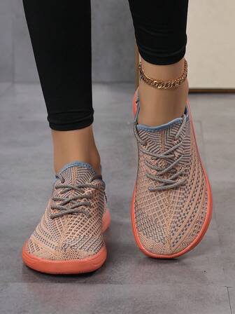 Zapatillas de mujer de malla de punto con cordones, zapatos casuales cómodos