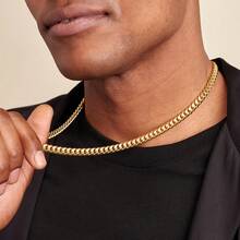 1pc Men's Hip Hop Fashion Golden Cuban Necklace Jewelry - Titanium Steel Chain, Waterproof, Gold Cuban Link Chain Men Jewelry | Perfect Gift For Women Men Special Occasions | Durable And Stylish ,Father'S Day Dad, Best Dad, Mother'S Day Birthday Gift - Gold - View 3