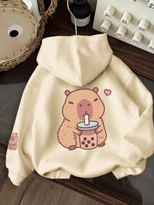 Áo nỉ giữ nhiệt in hình dành cho bé gái tuổi teen, ấm áp và thoải mái cho mùa thu/đông. - Màu be - Xem 3