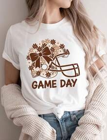 Floral Football Helmet Shirt, Coquette Game Day Shirt, Fall Football Season Shirt, Football Lover Gift, Coquette Fall Football Shirt.JPG220g Heavy-Duty Pure Cotton T-Shirt, Fashionable And Comfortable Wo's Cotton T-Shirt, Suitable For Weekends, Travel, Shopping, Outdoor Activities Or Leisure, High-Quality Durable Fabric Suitable For All Seasons, Fashionable Top, - Trắng 3 - Xem 1