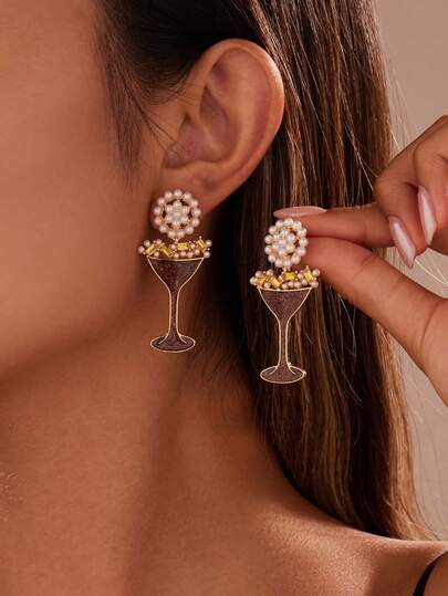 2 peças de brincos femininos de haste alta em formato de taça de champanhe, joias fofas, presente para meninas, adequados para aniversário, feriado, festa, Ação de Graças, Dia dos Namorados