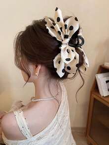 1 pieza Pinza de pelo con lazo de lunares de red, pinza de pelo linda, pinza de pelo, pinzas de pelo, pinza de pelo, accesorios para el cabello negro para vacaciones y atuendos de mujer en otoño e invierno