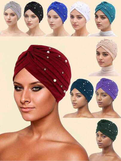 1 peça de turbante com design vazado de melancia e miçangas, acessório de cabeça africano muçulmano para uso diário, festas e encontros (com miçangas dispostas de forma assimétrica).