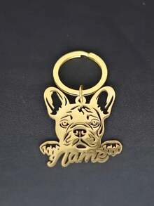 1 pieza Llavero personalizado de Bulldog Francés con nombre grabado, colgante con forma de mascota perro de moda, accesorio de acero inoxidable personalizado, regalo para hombres - Multicolor - Ver 4