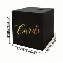 1 Set Black & White Gift Card Box With Gold Box Design, Suitable For Birthday Party, Wedding, Bridal Shower, Graduation, Retirement, Anniversary, Event Decoration, Includes 1 Gold Box + 10 Greeting Cards - Black - View 5