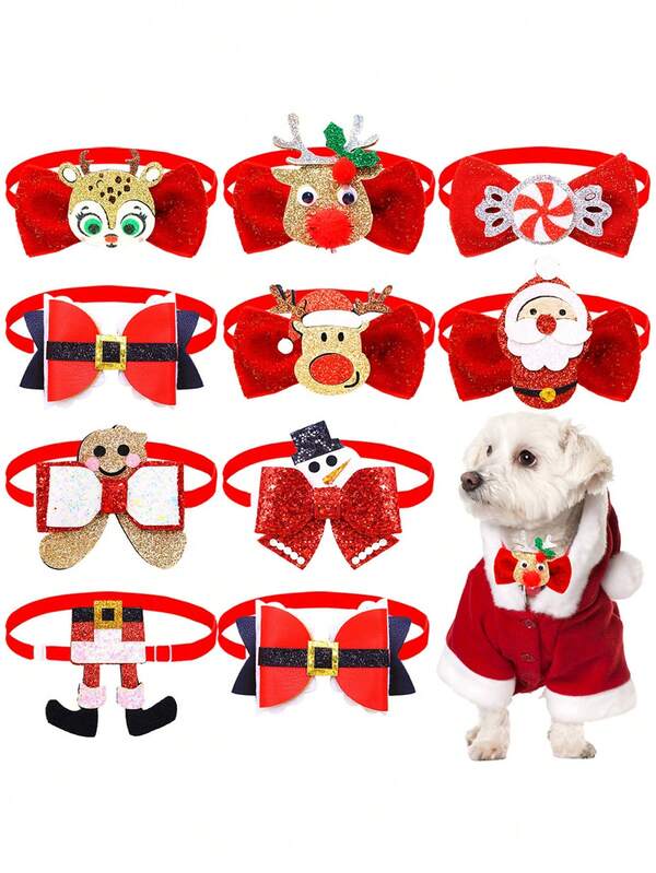 1pc Christmas Limited Edition Pet Bow Tie, Red With Christmas Elements, Mini Cute Tie Suitable For Pet Christmas, Creative Dog Accessories, Handmade Printing Variations Are Normal And Do Not Affect Use