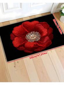 Red Rose Flower Doormat, Entrance Front Door Mat, Outdoor/Indoor/Bathroom/Kitchen/Bedroom/Entryway Decorative Rug