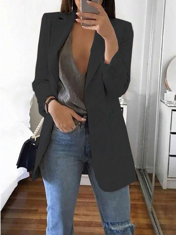 New Fashionable Casual Plus Size Lapel Slim Fit Blazer Jacket For Women, Spring/Autumn