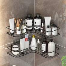 2pcs Corner Shower Caddy - Adhesive Shower Storage Rack, Rust-Proof Stainless Steel Shower Shelf, No Drilling Bathroom Organizer And Storage Rack, Space Saving, Black, Medium Size