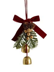 1Pc Bow, Pine Branch, Pinecone And Golden Bell Pendant, Retro And Warm Door And Wall Decoration Pendant, Firm And Not Easy To Loosen, Suitable For Home Decoration, Room Decor, Bedroom And Living Room Door And Wall Decoration, Indoor And Outdoor Decor, Door Hanging Decoration, Friends' Gifts, Party Decor