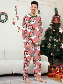 Lo Rrtta Santa Claus Cane Element Red And White Striped All-Over Print Crew Neck Long Sleeve Drawstring Men's 2pcs Pajama Set - Multicolor - View 4