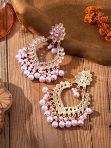 1 Pair Style Heart Shaped Bell Earrings, Suitable For Daily Wear - Baby Pink - View 3