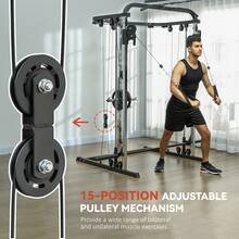 SOOZIER 3 In 1 Smith Machine, Multi-Functional Power Cage With Cable Crossover System, Pull Up Station, 16-Level Squat Rack And Barbell Bar, Home Gym Machine - Black - View 6