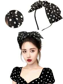 1pc Polka Dot Korean Headband, Versatile Polka Dot Hair Accessory, Minimalist Fresh Big Bow Hair Clip For Women, Makeup, Hair Band Hair Hoop