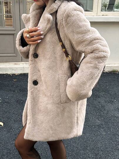 Seelio Autumn/Winter New Fluffy Turndown Collar Loose Faux Fur Effect Women Coat Jacket