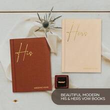 Elegant Linen Wedding Vow Books With Gold Foil Lettering - Perfectly Sized His And Hers Vow Books With Plenty Of Pages To Write Whatever Is On Your Heart - A Beautiful Addition For The Wedding Day , Thanksgiving Gifts, Christmas Gifts, Halloween Gifts, Valentine's Day Gifts, New Year Gifts - 赤陶米色 - 查看 5