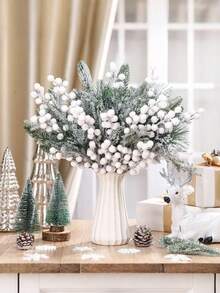 32 件人造圣诞杜松树枝，配植绒雪松枝和浆果，人造绿植，雪松树枝，雪松茎，适用于节日、冬季装饰、房间装饰、家居装饰、浴室装饰 - 白綠色 - 查看 2