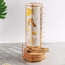 4pcs/Set Ceramic Coffee Cup Set With 4 Cups, 4 Saucers, 4 Spoons And Metal Holder, 250ml Capacity, Suitable For Coffee, Tea, Milk, Cappuccino, Iced Tea, Breakfast Cups, Mugs, Great Gift For Garden, Restaurant, Cafe, Home And Office, Family, Friends And Lovers, Ideal For Thanksgiving, Halloween, Christmas, Valentine's Day, New Year