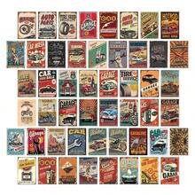 50 件复古工业风格汽车墙面艺术套装美学明信片，怀旧经典小海报墙拼贴套件，适用于房间家居装饰、青少年宿舍照片墙展示