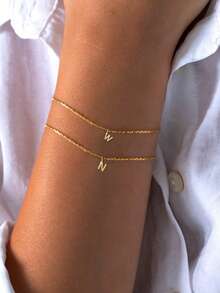 1PC S925 Sterling Silver Bracelet 26 Initial Letters A-Z Bracelet For Bestie Women Girls Daily Dressing Up Gift For Mom, Sisters, Girlfriend, Christmas Gift - Gold - View 8