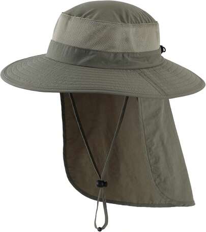 Home Prefer Outdoor UPF50+ Sombrero de malla para el sol, sombrero de pesca de ala ancha con solapa para el cuello