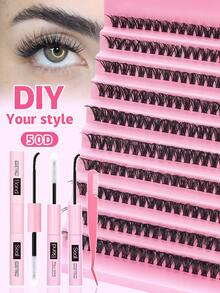 200 Stück/600 Stück DIY Wimpernverlängerungs-Set mit einzelnen Wimpern-Clustern, D-Krümmung, Wimpern-Cluster mit Wimpern-Kleber, Wimpern-Entferner und Versiegelung sowie Wimpern-Applikator-Pinsel für die Selbstanwendung zu Hause, Wimpern-Cluster-Set, Wimpern, Wimpern, Künstliche Wimpern