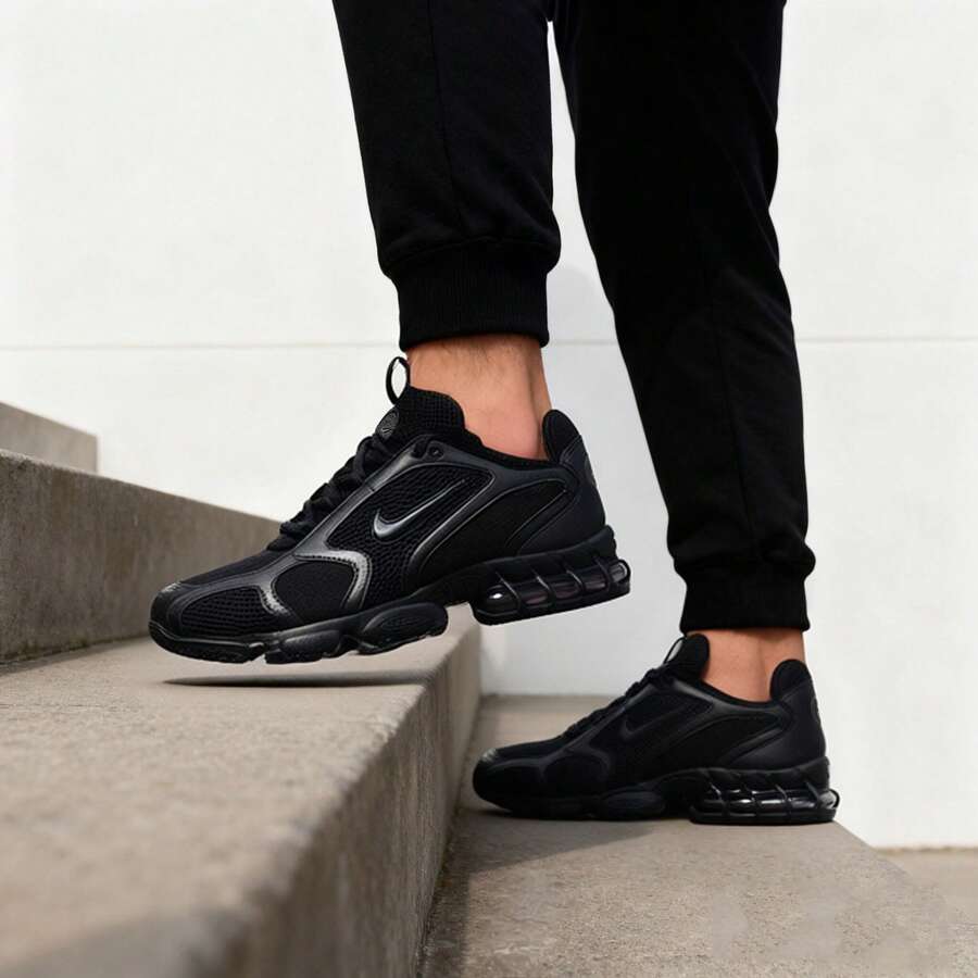 Nike 男士 AIR ZOOM SPIRIDON CAGE 2 网面低帮运动鞋，舒适休闲鞋，适合户外、运动和旅行 - 黑/煤黑/暗煙灰 - 查看 1