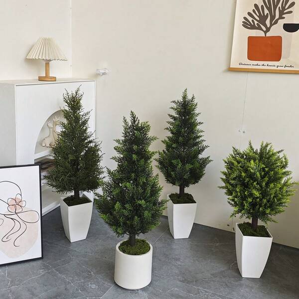 1pc 60-120CM Artificial Cypress Tree Potted Plant Faux Indoor Outdoor Bonsai Fake Plant For Home Garden Hotel Wedding Room Decoration Desktop For Christmas Halloween