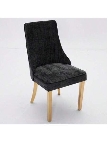 Rayon Cloth Flocking Chenille Dining Chairs Channel Kitchen Dinner Stoel Comfy Fabric Upholstered Accent Room Golden Stainless Steel Plating Legs,Set Of (Black), DE1647BK view 4