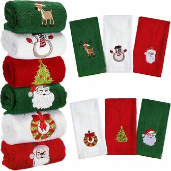 3 piezas Toallas de mano decorativas navideñas, diseño bordado de Papá Noel y renos, paños de cocina para el hogar, la cocina, la limpieza del baño (estilo clásico) Toallas de ducha para salón de belleza, hotel, deportes, artículos esenciales para el hogar, toalla, cuidado de la piel