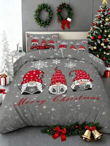 2/3pcs Christmas Gnome Cartoon Bed Comforter Set, Duvet Cover Bed Sheets Set -Bedding Set, With 1 Duvet Cover And 1-2 Pillowcases, King-Size Bedspread, Soft Skin-Friendly Polyester, Machine Washable, Dry Clean,Suitable For Room/Bedroom/Home Decoration.