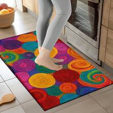 1pc Colorful Thick Yarn Swirl Pattern Printed Rug, Faux Wool Mat - Highly Absorbent, Easy To Clean, Suitable For Home Decor, Farmhouse, Entryway, Indoor, Room, Kitchen, Dining Room, Small Office/Home Office, Sink, Laundry Room, Doormat, Kitchen Mat, Non-Slip Mat - Multicolor - View 5