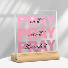 Home Decor  1pc Pink Acrylic "Prayer" Ornament – Christian Desk Decor With Inspired Scriptures, Religious Gift For Women, Birthday & Christmas Home Office Decoration