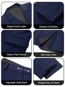 Men's Suits 2 Piece Blazer Pant Wedding Suit Set 2 Buttons Slim Fit Tuxedo Jacket For Men Prom Casual Business Navy Blue - 藏蓝色 - 查看 5