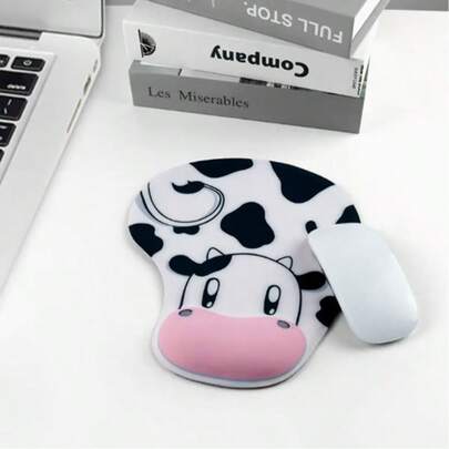 [Cow-Themed Wrist Mouse Pad] Cow-Themed Wrist Mouse Pad - Soft, Non-Slip Rubber Base, Cute Cartoon Cow Design With Pink Horn & Black Spots, Perfect For Office Or Home Use, Mouse Pads For Desk