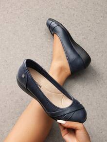 Women Wedge Flats 1.5 Inch Heel Classic Comfortable Dress Business Office Work Arch Support Ballet Flats Shoes - 藍色 - 查看 1