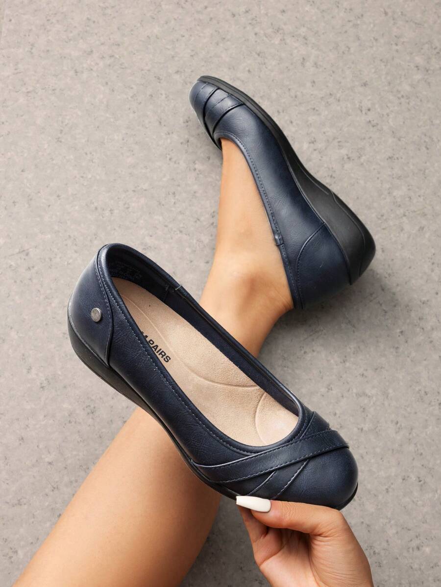 Women Wedge Flats 1.5 Inch Heel Classic Comfortable Dress Business Office Work Arch Support Ballet Flats Shoes - 藍色 - 查看 1