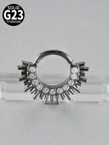 1 件 G23 钛金雕刻氧化锆 16G 鼻中隔环铰链鼻甲环耳屏耳轮耳甲耳环穿孔饰品 - 如圖 - 查看 16